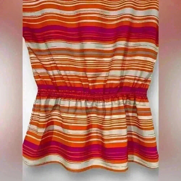 Banana Republic Womens Blouse Size Small Red Pink White Stripes Elastic Waist - Picture 8 of 8